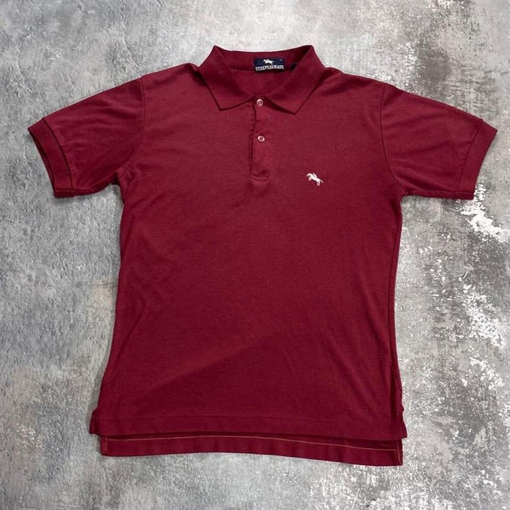 Vintage 80s Burgundy Steeplechase Polo Shirt. Distressed